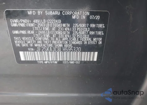 2020 Subaru Forester Premium из США, поврежденный, VIN JF2SKAJC8LH595320